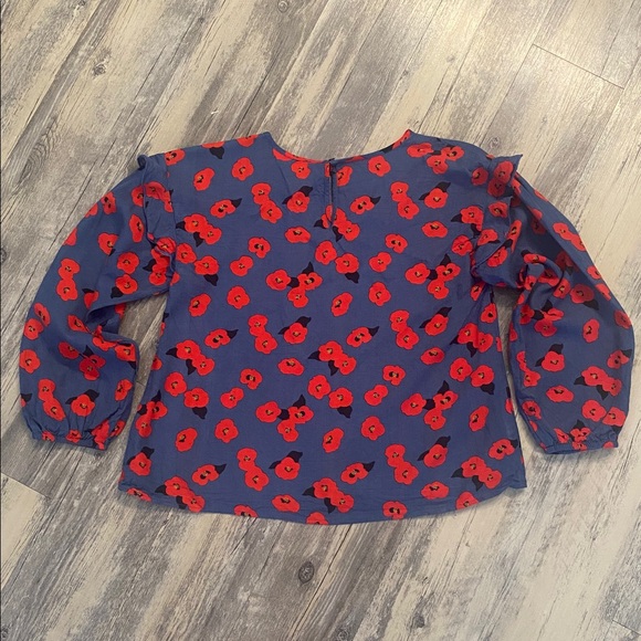 Companies Fantastica Poppy L/S Grey Red Should Ruffle Top Blouse Size Medium - Picture 11 of 11